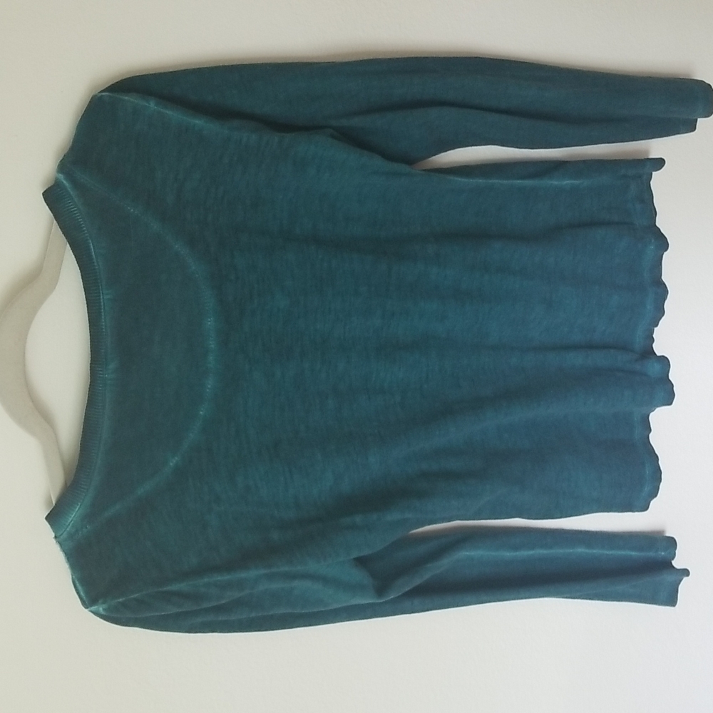 Free People Emerald Green Sequined Henley Shirt Top Sz Small - Picture 4 of 6